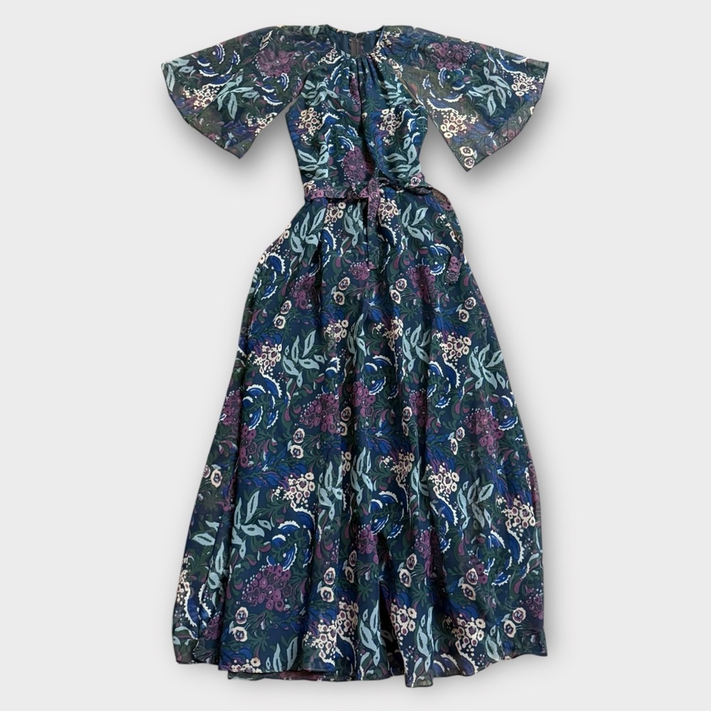 Vintage 1960s Bob Papell Grapevine -navy maxi dress M/L